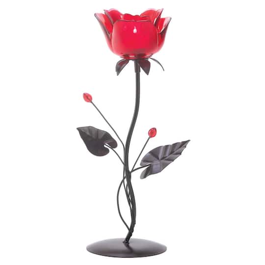 12.5&#x22; Romantic Red Rose Votive Holder
